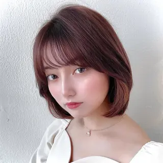 ミディアム カラー 割れない顔まわり 小顔カット難波のヘアスタイル