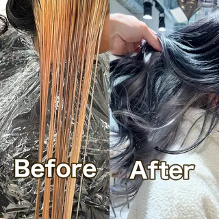 セミロング カラー 脱白髪染め/ 髪質改善/ハクのヘアスタイル