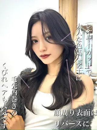 セミロング カラー 顔周り特化/韓国ヘア /レイヤー/吉野幸大のヘアスタイル
