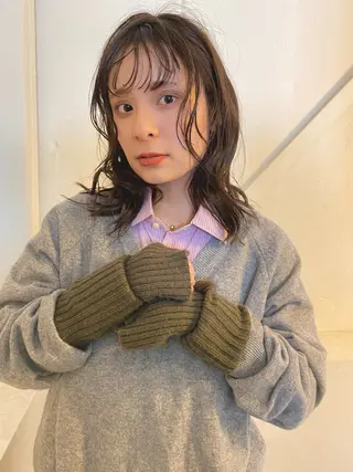 セミロング カラー 森貴裕/ベージュ/ パーマ/オリーブのヘアスタイル