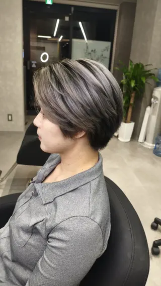 ショート カラー たつや/ハイトーン/ バレイヤージュ/寒色のヘアスタイル