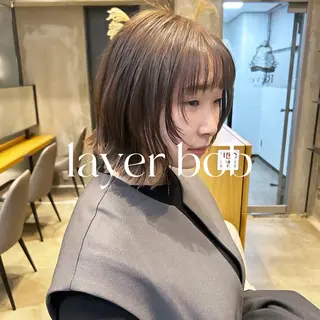 ミディアム ボブ・レイヤー 田中 励也のヘアスタイル