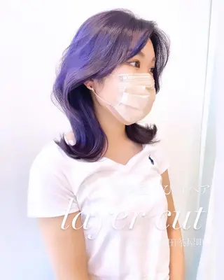 ミディアム カラー 韓国レイヤーカット/ ダブルカラーのヘアスタイル