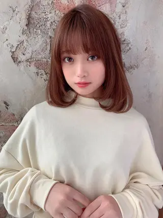 ミディアム カラー パーマ 新宿✨顔周りカット 韓国ヘア/坂本亜裟海のヘアスタイル