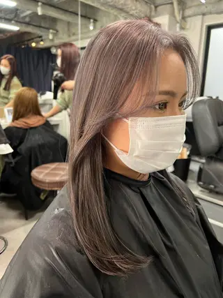 セミロング カラー ハイトーン&髪質改善 ＆韓国エクステ🤎のヘアスタイル