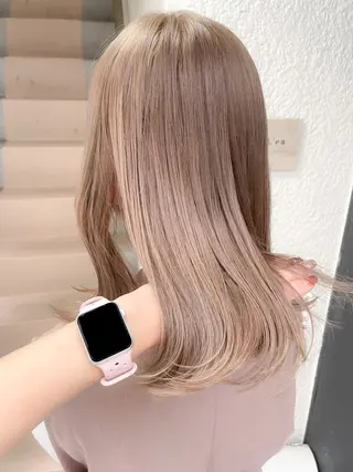 ミディアム カラー ミディアム/顔周り/ ベージュ🌼mayuのヘアスタイル