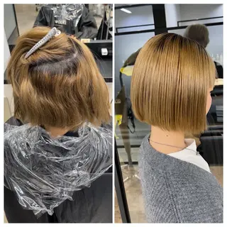 ショート け んブリーチ縮毛矯正のヘアスタイル