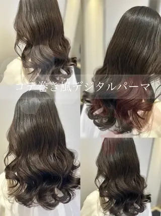 セミロング パーマ コテ巻き風パーマ✨ 韓国ヘア🤎近下菜央のヘアスタイル