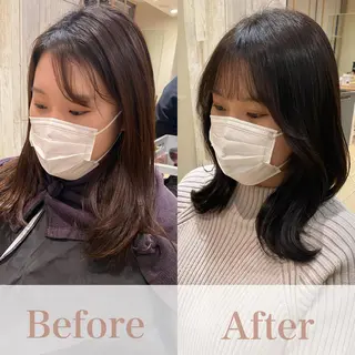 ミディアム 顔周り/くびれヘア 韓国ヘア💕風間るなのヘアスタイル