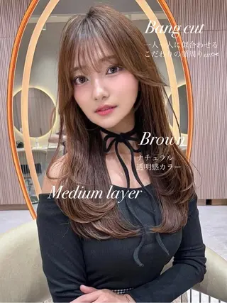 ミディアム ❤️ブリーチなし💚 ダブルカラー平野実花のヘアスタイル