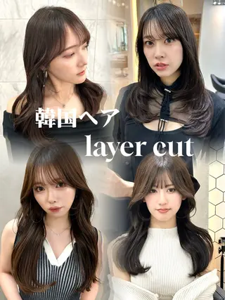 セミロング カラー 艶髪レイヤー顔周り グレージュ添田晃基のヘアスタイル