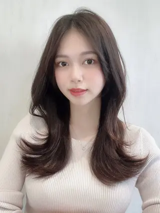 セミロング カラー 新宿✨顔周りカット 韓国ヘア/坂本亜裟海のヘアスタイル
