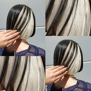 ミディアム ツヤ髪✨縮毛矯正 ハイトーンカラーのヘアスタイル