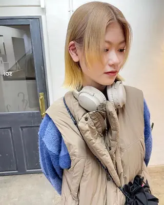 ミディアム カラー ヘアアレンジ 丸山渉/パーマ エフェクトブリーチのヘアスタイル