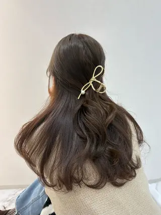 ロング カラー パーマ TOMO/ブリーチ 無しオリーブのヘアスタイル