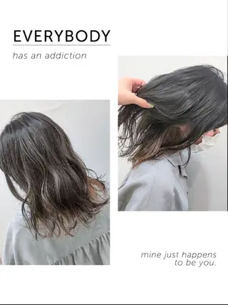 セミロング カラー ヘアアレンジ 🩶ハイライトカラー 🩶ASH西葛西鈴木のヘアスタイル