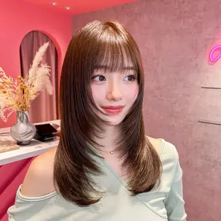 ミディアム カラー 山崎/ボブ縮毛矯正 レイヤー髪質改善のヘアスタイル