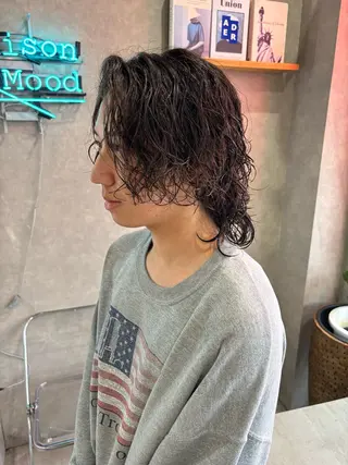 ミディアム パーマ メンズ 長谷川 湧のヘアスタイル