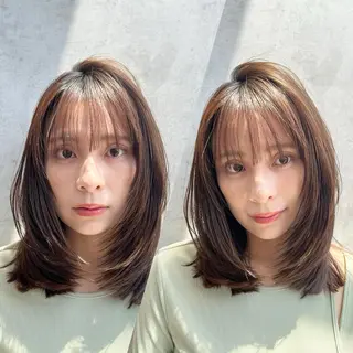 ミディアム カラー 山崎/ボブ縮毛矯正 レイヤー髪質改善のヘアスタイル