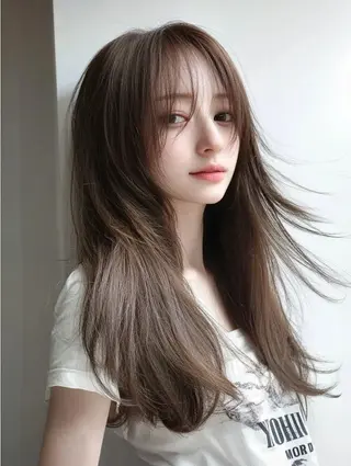 カラー 韓国ヘア/ブリーチ無 しWカラー/オリーブのヘアスタイル