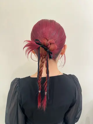 ロング カラー ヘアアレンジ タイトボブ個性派カラ ーAKANEのヘアスタイル