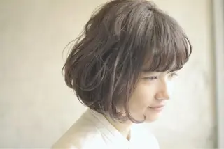 ミディアム パーマ/透明感カラー /ボブ/吉田一生のヘアスタイル