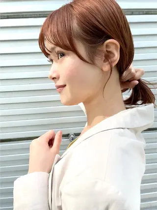 ミディアム カラー 結べるレイヤーボブ くびれLady表参道のヘアスタイル