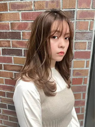 ミディアム カラー パーマ ヘアアレンジ 顔周りcut・ご相談 ＝新宿しずく🇰🇷のヘアスタイル