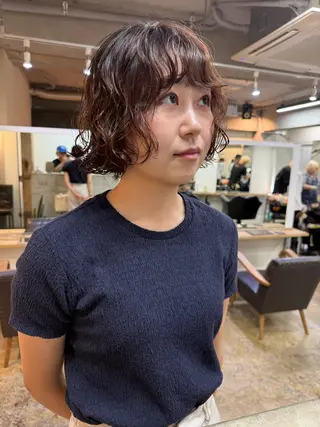 ショート カラー パーマ 森貴裕/ベージュ/ パーマ/オリーブのヘアスタイル