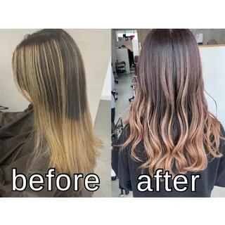 セミロング カラー Lull (シェアサロンReco VIProom)所属・Lull1人美容室 バレイヤージュのヘアスタイル