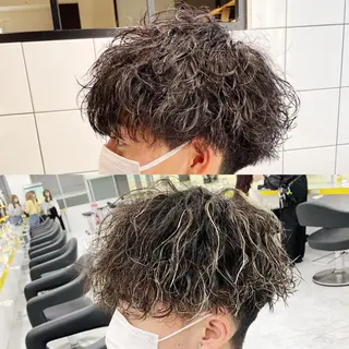 セミロング カラー パーマ ヘアアレンジ メンズ 艶カラー の達人のヘアスタイル