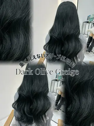 ロング カラー 赤み消し/オリーブ カーキ/福田れんのヘアスタイル