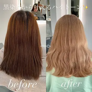 ミディアム カラー 大阪ケアブリーチ/ ミルクティーベージュのヘアスタイル