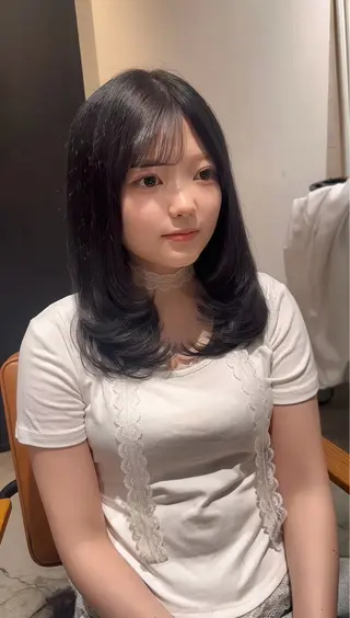 セミロング カラー 韓国レイヤーカット 透明感カラー冨田那樹のヘアスタイル