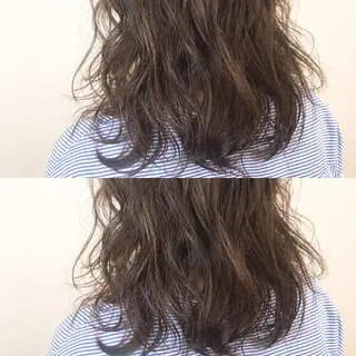 ミディアム パーマ 韓国レイヤーカット/ ダブルカラーのヘアスタイル