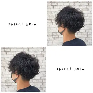 ショート パーマ メンズ ブリーチなし艶カラー 東家のヘアスタイル