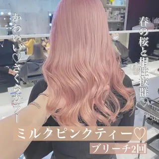 セミロング カラー 韓国ヘア特化💍 tiam💍ブリーチのヘアスタイル