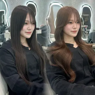 セミロング カラー ヘアアレンジ ブリーチなしW🎀 髪質改善／はのんのヘアスタイル