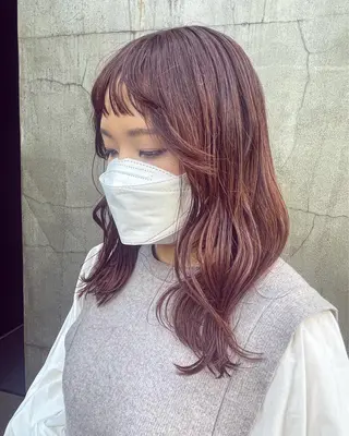 セミロング カラー ヘアアレンジ 髪質改善カラー&TR 縮毛矯正/弱酸性矯正のヘアスタイル