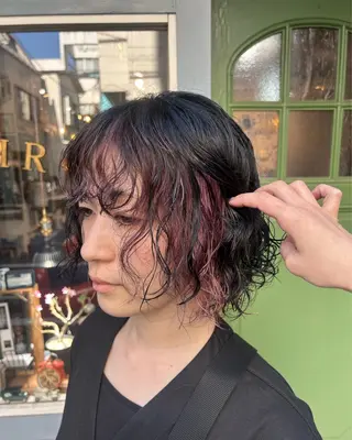 ショート カラー パーマ 清水千優/パーマ/透 明感カラー/メンズのヘアスタイル