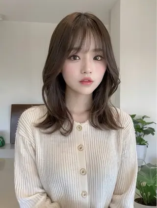 ミディアム レイヤー/ベージュ カラー/ハシモトのヘアスタイル