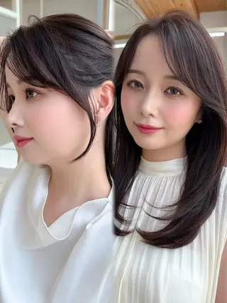 ミディアム カラー 顔周り/透明感カラー /似合わせ/難波雄雅のヘアスタイル