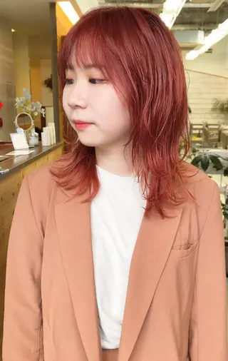 ミディアム カラー クロスパーマ× 透明感カラー✂︎のヘアスタイル