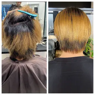 ショート け んブリーチ縮毛矯正のヘアスタイル