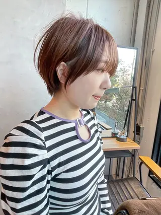ショート 美髪矯正/艶カラー ボブ/栄/鐘ヶ江純也のヘアスタイル