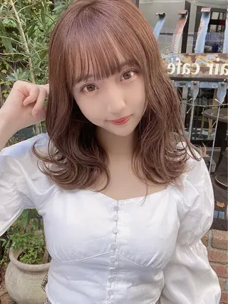 ミディアム カラー パーマ 新宿✨顔周りカット 韓国ヘア/坂本亜裟海のヘアスタイル