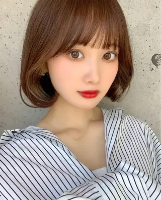 ショート カラー パーマ ヘアアレンジ 日本一の小顔カット/ ボブ/顔周り/韓国のヘアスタイル