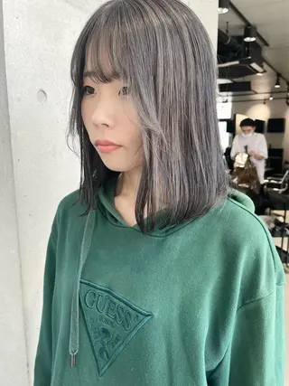 ミディアム カラー パーマ ヘアアレンジ 透明感/オリーブ/ グレージュ/YUKAのヘアスタイル