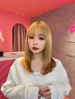 ミディアム カラー 山崎/ボブ縮毛矯正 レイヤー髪質改善のヘアスタイル