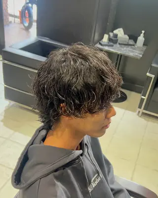 ミディアム パーマ メンズ 【フェザーパーマ】 【縮毛矯正】鶴田文のヘアスタイル